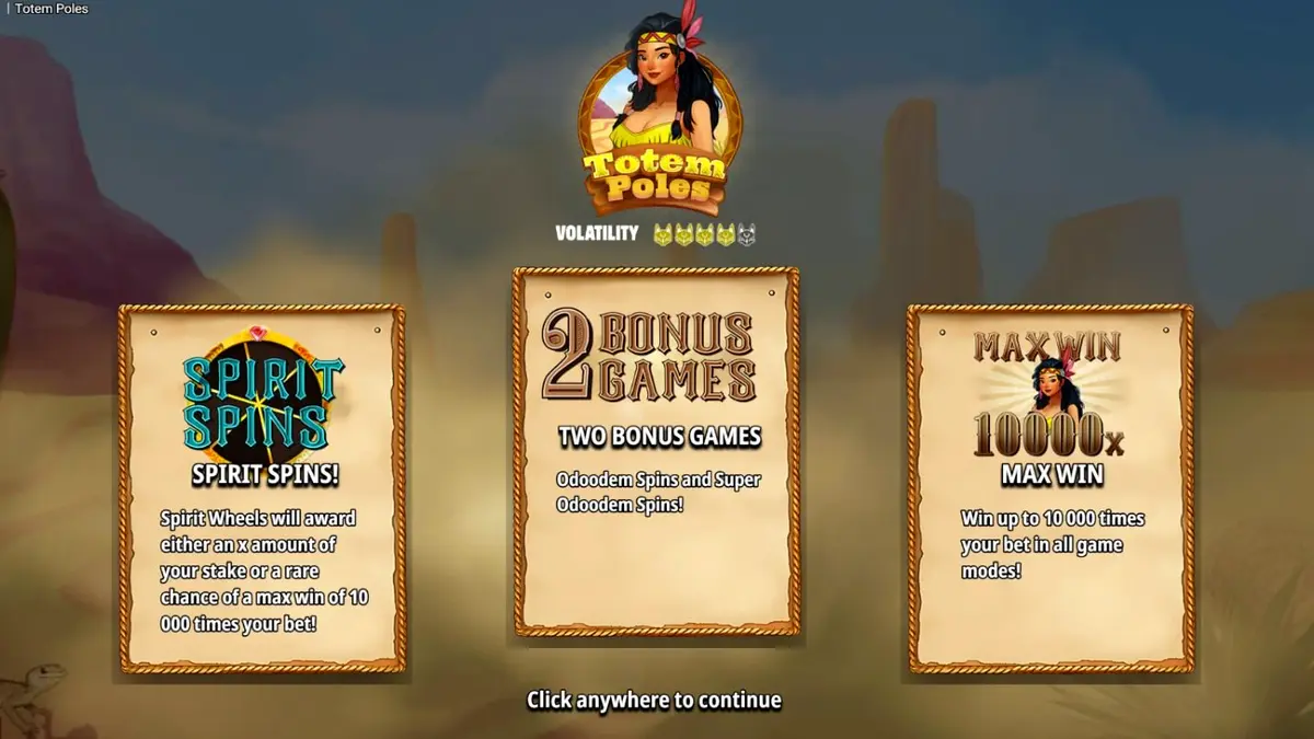 Tampilan visual slot Totem Poles dengan simbol hewan dan latar belakang hutan